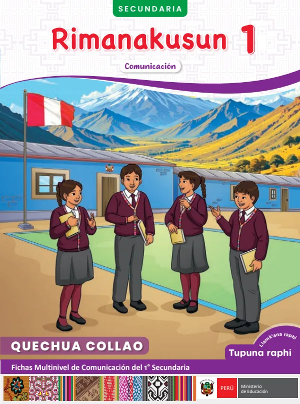1 Rimanakusun - Quechua collao: fichas multinivel de Comunicación del 1° Secundaria (MINEDU) PDF 1 Portada de 1 Rimanakusun - Quechua collao: fichas multinivel de Comunicación del 1° Secundaria - MINEDU