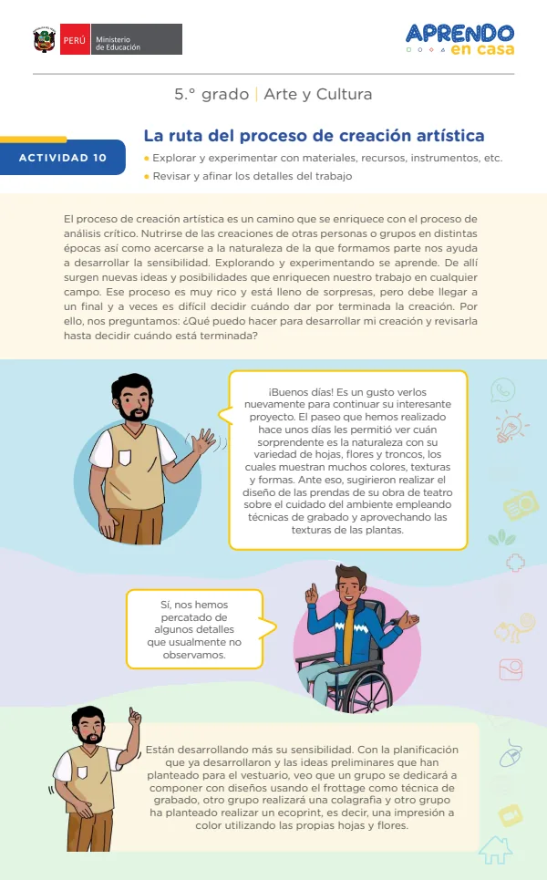 Actividad 10. La ruta del proceso de creación artística, 5. grado (MINEDU) PDF 1 Portada de Actividad 10. La ruta del proceso de creación artística, 5. grado - MINEDU