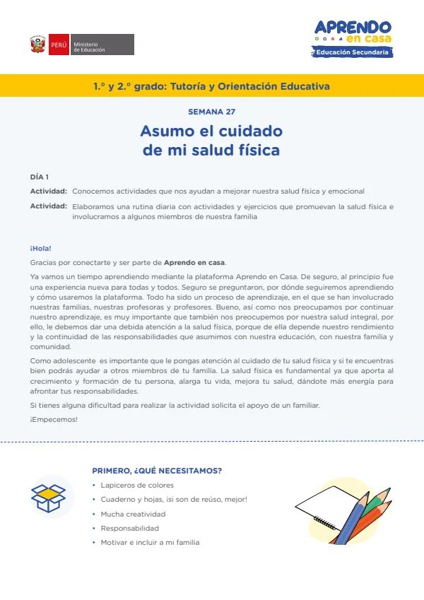 Asumo el cuidado de mi salud física - Secundaria (MINEDU) PDF 1 Portada de Asumo el cuidado de mi salud física - Secundaria - MINEDU