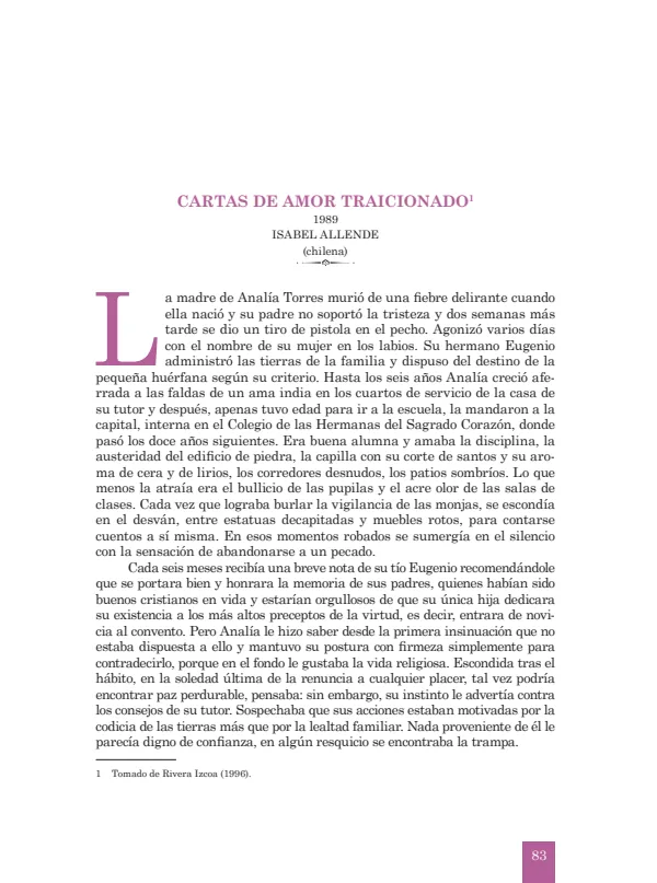 Cartas de amor traicionado: 1989. Isabel Allende - 4.° grado de Secundaria (PDF) 1 Portada de Cartas de amor traicionado: 1989. Isabel Allende - 4.º grado de Secundaria (MINEDU)
