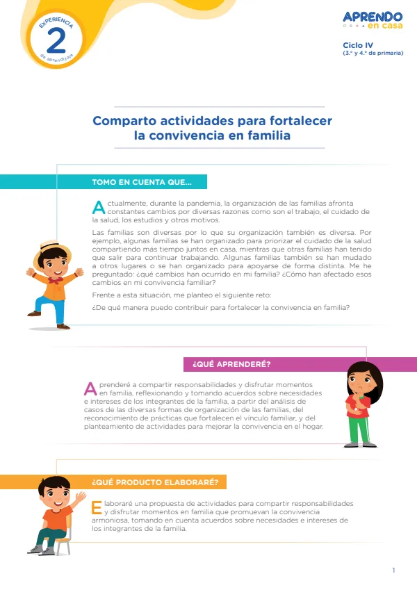 Comparto actividades para fortalecer la convivencia en familia - Primaria (MINEDU) PDF 1 Portada de Comparto actividades para fortalecer la convivencia en familia - Primaria - MINEDU
