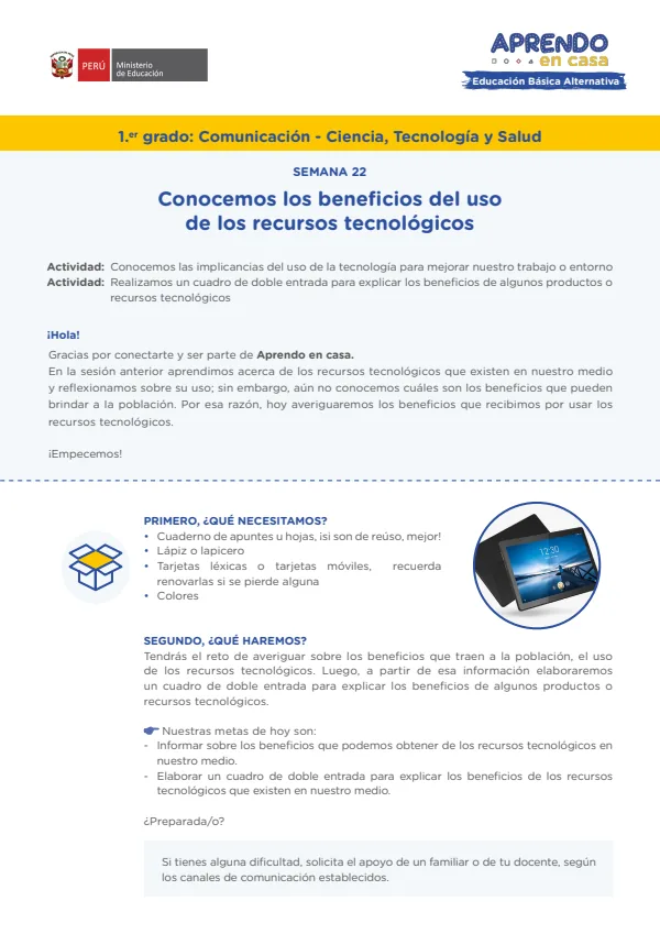 Conocemos los beneficios del uso de los recursos tecnológicos - Educación Inicial (MINEDU) PDF 1 Portada de Conocemos los beneficios del uso de los recursos tecnológicos - Educación Inicial - Educación Básica Alternativa (EBA) - MINEDU