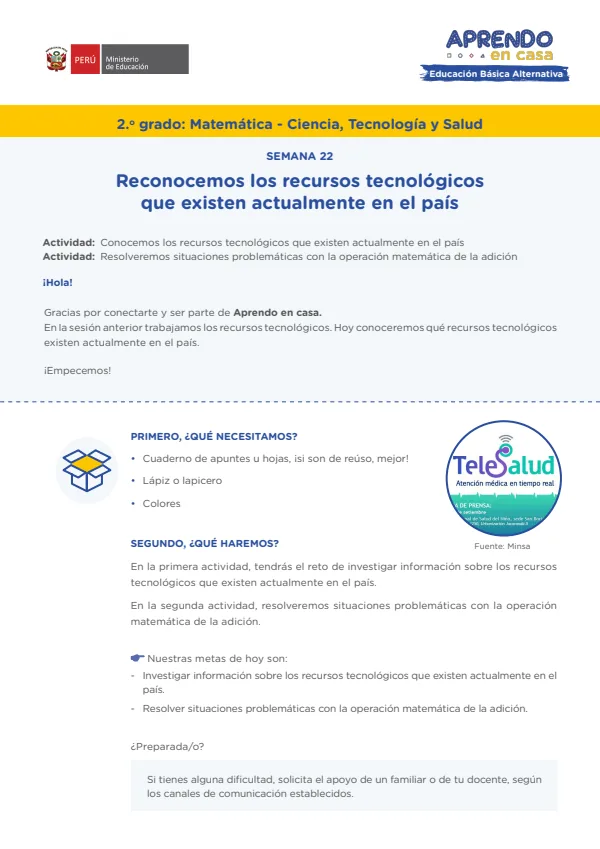 Conocemos los recursos tecnológicos utilizados en los proyectos productivos de nuestra comunidad (MINEDU) PDF 1 Portada de Conocemos los recursos tecnológicos utilizados en los proyectos productivos de nuestra - Educación Básica Alternativa (EBA) - MINEDU