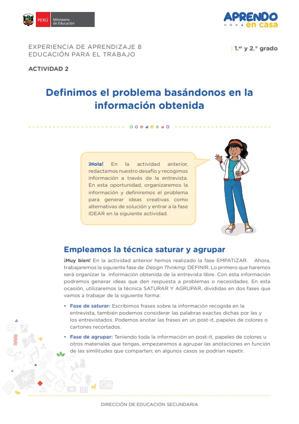 Definimos el problema basándonos en la información obtenida: experiencia de aprendizaje 8 (MINEDU) PDF 1 Portada de Definimos el problema basándonos en la información obtenida: experiencia de aprendizaje - 2.º grado de Secundaria - MINEDU