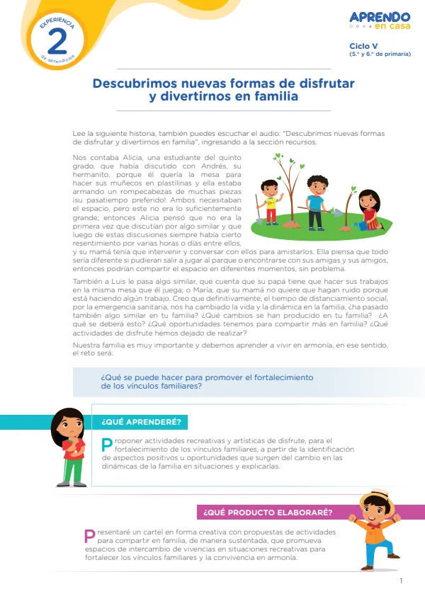 Descubrimos nuevas formas de disfrutar y divertirnos en familia - Primaria (MINEDU) PDF 1 Portada de Descubrimos nuevas formas de disfrutar y divertirnos en familia - Primaria - MINEDU