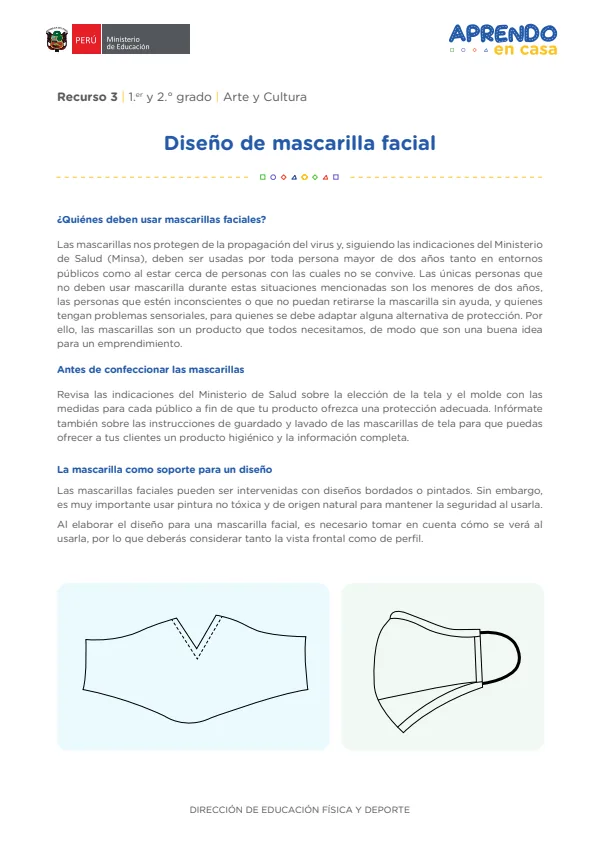 Diseño de mascarilla facial - Secundaria (MINEDU) PDF 1 Portada de Diseño de mascarilla facial - Secundaria - MINEDU