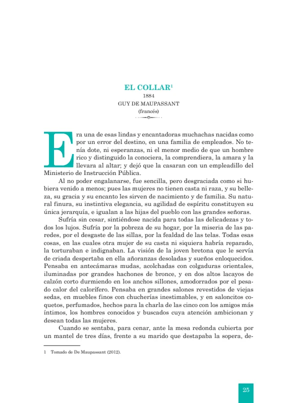 El collar: 1884. Guy De Maupassant - 2.° grado de Secundaria (PDF) 1 Portada de El collar: 1884. Guy De Maupassant - 2.º grado de Secundaria (MINEDU)