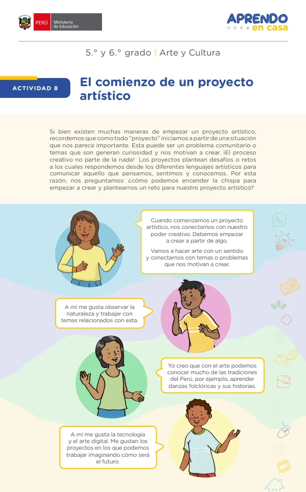 El comienzo de un proyecto artístico. 5. y 6. grado (MINEDU) PDF 1 Portada de El comienzo de un proyecto artístico. 5. y 6. grado - MINEDU