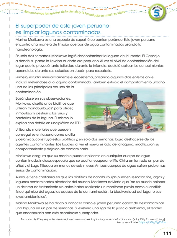 El superpoder de este joven peruano es limpiar lagunas contaminadas - 6.° grado de Primaria (MINEDU) PDF 1 Portada de El superpoder de este joven peruano es limpiar lagunas contaminadas - 6.° grado - MINEDU
