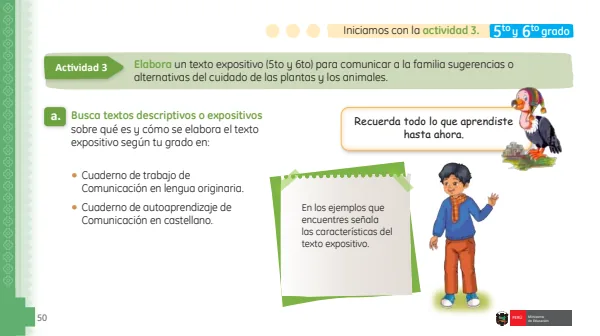 Elabora un texto expositivo (5to y 6to) para comunicar a la familia sugerencias o alternativas del cuidado de las plantas y los animales (MINEDU) PDF 1 Portada de Elabora un texto expositivo (5to y 6to) para comunicar a la familia sugerencias - Primaria - MINEDU