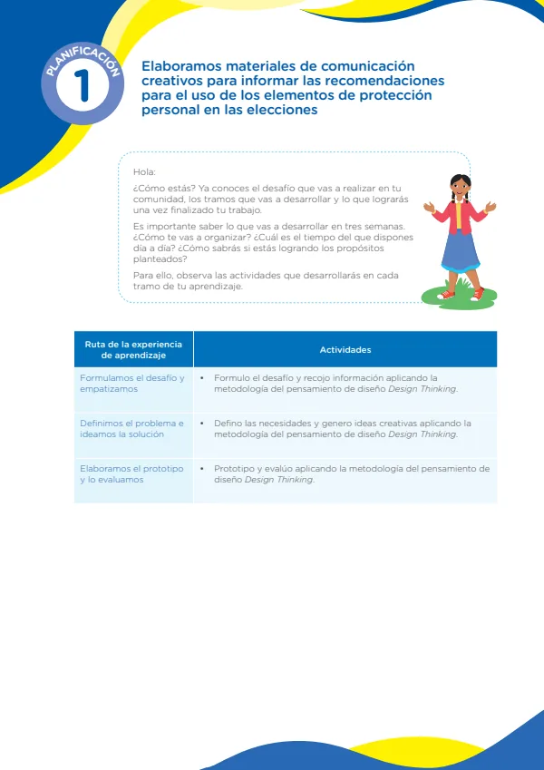 Elaboramos materiales de comunicación creativos para informar las recomendaciones para el uso de los elementos de protección personal en las elecciones. Planificacion 1 (MINEDU) PDF 1 Portada de Elaboramos materiales de comunicación creativos para informar las recomendaciones - Secundaria - MINEDU