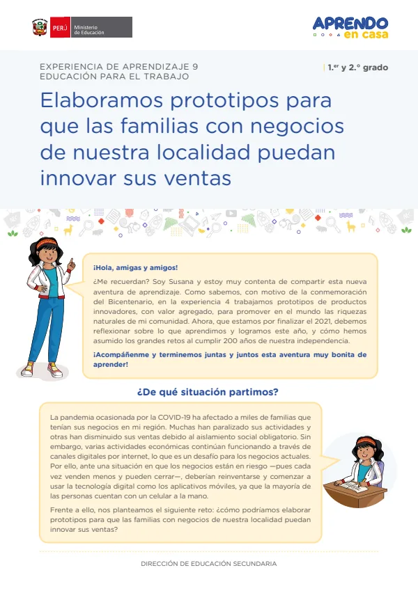 Elaboramos prototipos para que las familias con negocios de nuestra localidad puedan innovar sus ventas: experiencia de aprendizaje 9 (MINEDU) PDF 1 Portada de Elaboramos prototipos para que las familias con negocios de nuestra localidad puedan - 2.º grado de Secundaria - MINEDU