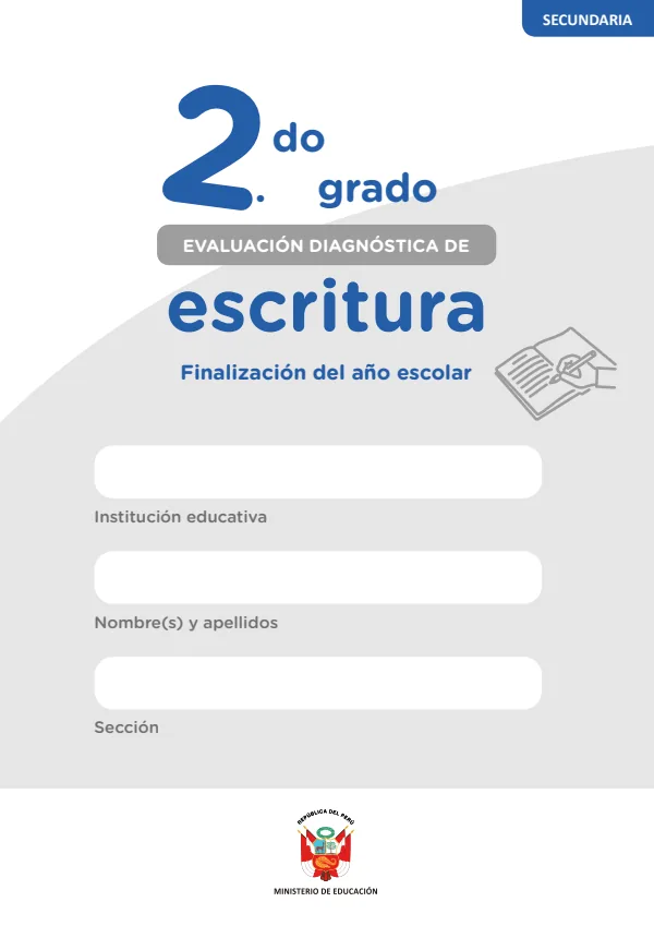 Escritura: evaluación diagnóstica, 2 grado: finalización del año escolar (MINEDU) PDF 1 Portada de Escritura: evaluación diagnóstica, 2 grado: finalización del año escolar - MINEDU