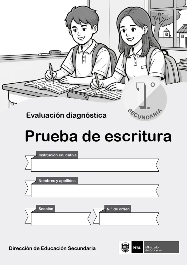 Evaluación diagnóstica de Escritura 1° grado. Secundaria (PDF) 1 Portada de Evaluación diagnóstica de Escritura 1° grado. Secundaria - MINEDU