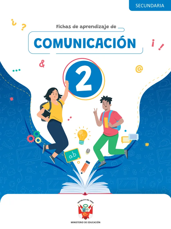 Fichas de aprendizaje de Comunicación 2 grado de Secundaria (PDF) 1 Portada de Fichas de aprendizaje de Comunicación 2 grado de Secundaria - 2.º grado de Secundaria (MINEDU)