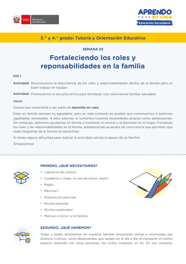 Fortaleciendo los roles y reponsabilidades en la familia - Secundaria (MINEDU) PDF 1 Portada de Fortaleciendo los roles y reponsabilidades en la familia - Secundaria - MINEDU