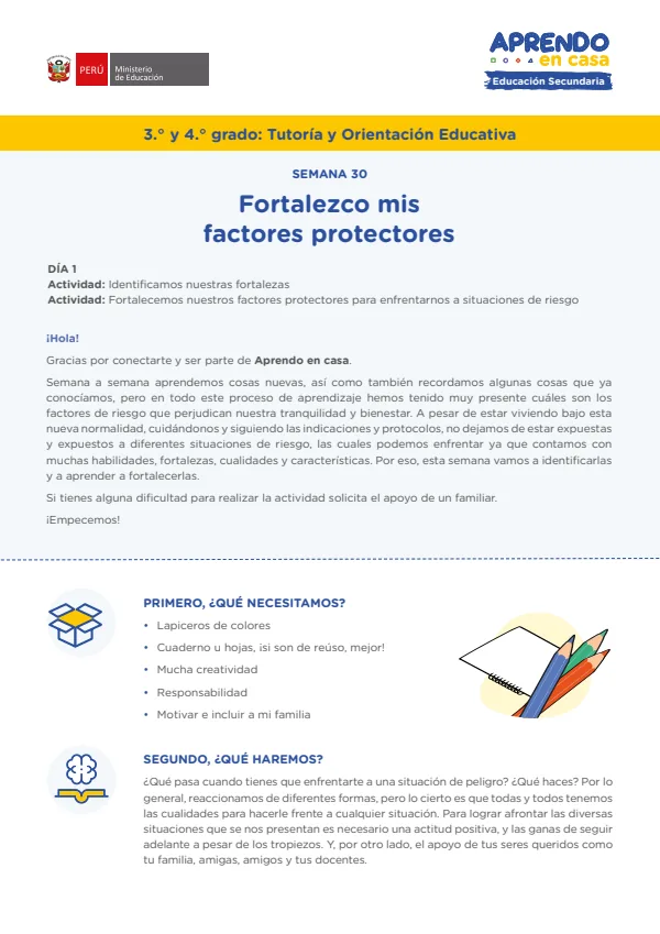 Fortalezco mis factores protectores - Secundaria (MINEDU) PDF 1 Portada de Fortalezco mis factores protectores - Secundaria - MINEDU