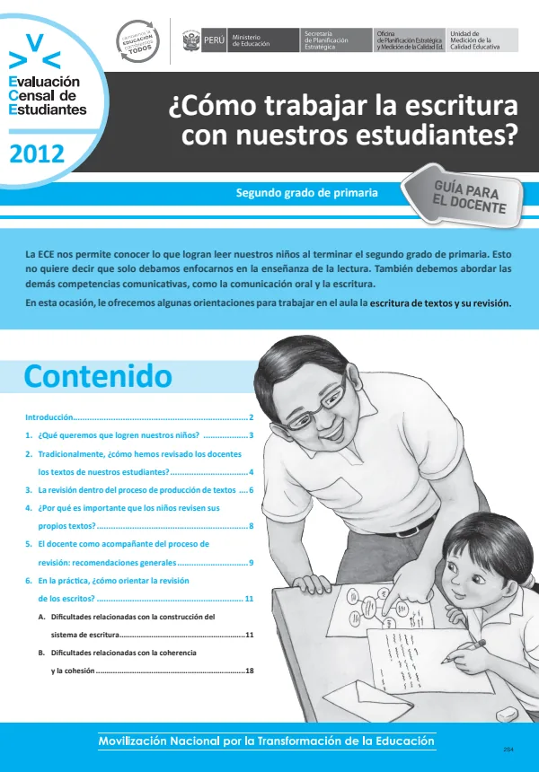 Guía para docentes - Escritura - ECE 2012 (Informes para instituciones educativas en el tiempo) (MINEDU) PDF 1 Portada de Guía para docentes - Escritura - ECE 2012 (Informes para instituciones educativas - Evaluaciones UMC (ECE y ENLA) - MINEDU