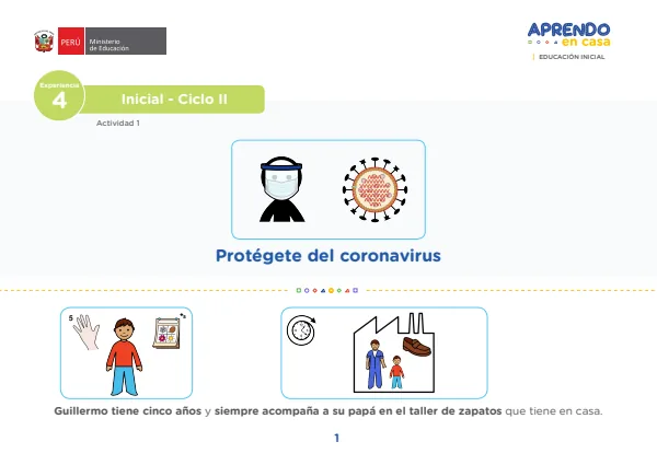 Historia: Protégete del coronavirus. Inicial 3 a 5 años - pictograma (PDF) 1 Portada de Historia: Protégete del coronavirus. Inicial 3 a 5 años - pictograma - MINEDU