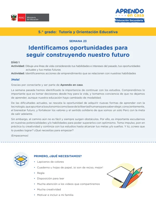 Identificamos oportunidades para seguir construyendo nuestro futuro - 5.° grado de Secundaria (MINEDU) PDF 1 Portada de Identificamos oportunidades para seguir construyendo nuestro futuro - 5.° grado - MINEDU