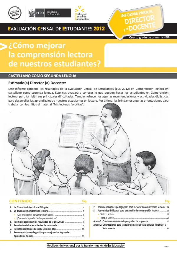 Informe de resultados de IE para el director y el docente. ¿Cómo mejorar la comprensión (PDF) 1 Informe de resultados de IE para el director y el docente. ¿Cómo mejorar la comprensión - Educación Intercultural Bilingüe - MINEDU
