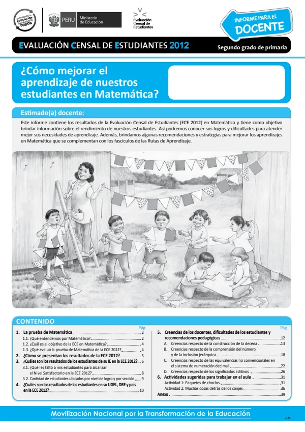 Informe de resultados para el docente. ¿Cómo mejorar el aprendizaje de nuestros (PDF) 1 Portada de Informe de resultados para el docente. ¿Cómo mejorar el aprendizaje de nuestros - Evaluaciones UMC (ECE y ENLA) - MINEDU