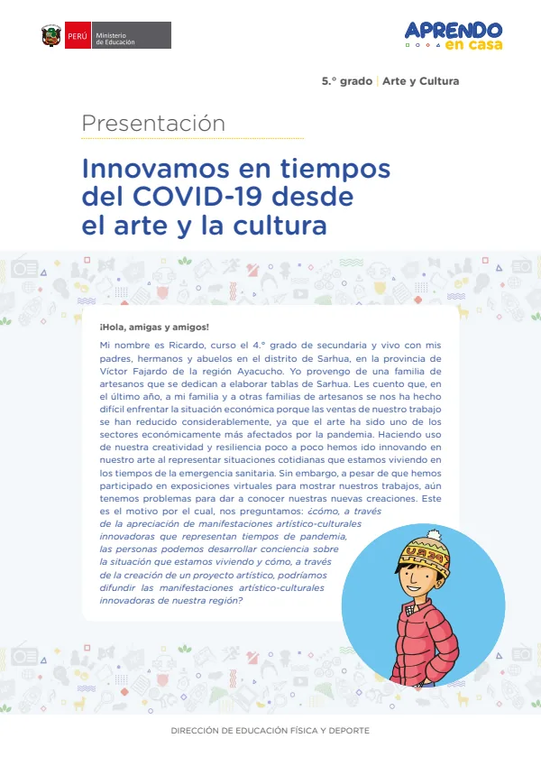 Innovamos en tiempos del COVID-19 desde el arte y la cultura - 5.° grado de Secundaria (MINEDU) PDF 1 Portada de Innovamos en tiempos del COVID-19 desde el arte y la cultura - 5.° grado de Secundaria - MINEDU
