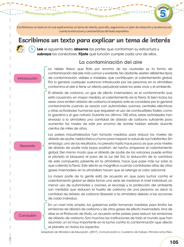 La contaminación del aire - 6.° grado de Primaria (MINEDU) PDF 1 Portada de La contaminación del aire - 6.° grado de Primaria - MINEDU