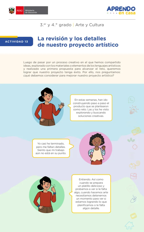 La revisión y los detalles de nuestro proyecto artístico. 3.er y 4. grado (MINEDU) PDF 1 Portada de La revisión y los detalles de nuestro proyecto artístico. 3.er y 4. grado - MINEDU