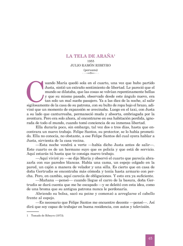 La tela de araña: 1955. Julio Ramón Ribeyro - 4.° grado de Secundaria (MINEDU) PDF 1 Portada de La tela de araña: 1955. Julio Ramón Ribeyro - 4.° grado de Secundaria - MINEDU