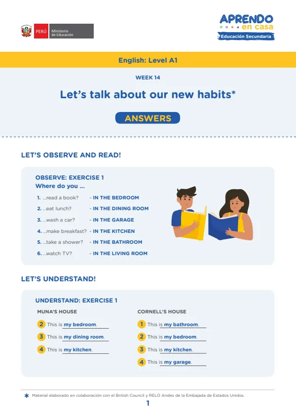 Learning experience: Let's talk about our new habits, English: Level A1, Activity: Home sweet home (MINEDU) PDF 1 Portada de Learning experience: Let's talk about our new habits, English: Level A1, Activity: Home - 3.º grado de Secundaria - MINEDU