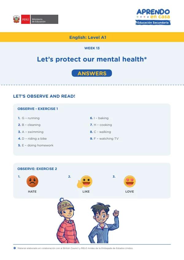 Learning experience W13: Let's protect our mental health!, English: Level A1, Activity: My free time (MINEDU) PDF 1 Portada de Learning experience W13: Let's protect our mental health!, English: Level A1, Activity - 3.º grado de Secundaria - MINEDU