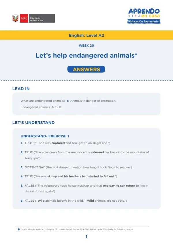 Learning experience W22: My proyect, English: Level A2, Activity. Change the world (MINEDU) PDF 1 Portada de Learning experience W22: My proyect, English: Level A2, Activity. Change the world - 4.º grado de Secundaria - MINEDU