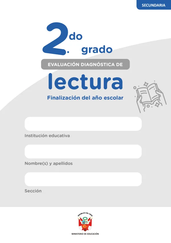 Lectura: evaluación diagnóstica, 2 grado: finalización del año escolar (PDF) 1 Portada de Lectura: evaluación diagnóstica, 2 grado: finalización del año escolar - MINEDU
