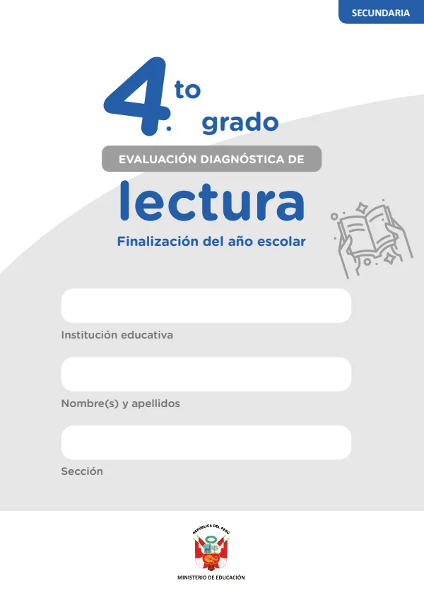 Lectura: evaluación diagnóstica, 4 grado: finalización del año escolar (MINEDU) PDF 1 Portada de Lectura: evaluación diagnóstica, 4 grado: finalización del año escolar - MINEDU