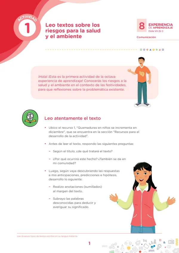 Leo textos sobre los riesgos para la salud - 5.° grado de Secundaria (MINEDU) PDF 1 Portada de Leo textos sobre los riesgos para la salud - 5.° grado de Secundaria - MINEDU