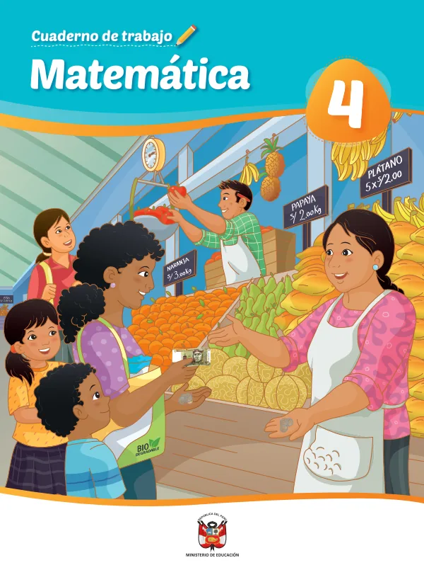 Matemática 4: cuaderno de trabajo para cuarto grado de Educación Primaria 2019 · 2019 (MINEDU) PDF 1 Portada de Matemática 4: cuaderno de trabajo para cuarto grado de Educación Primaria 2019 · 2019 - MINEDU