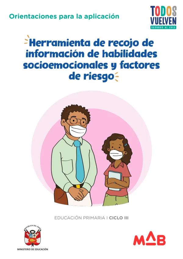 Orientaciones para la aplicación de la herramienta de recojo de información de habilidades socioemocionales y factores de riesgo (MINEDU) PDF 1 Portada de Orientaciones para la aplicación de la herramienta de recojo de información - Primaria - MINEDU