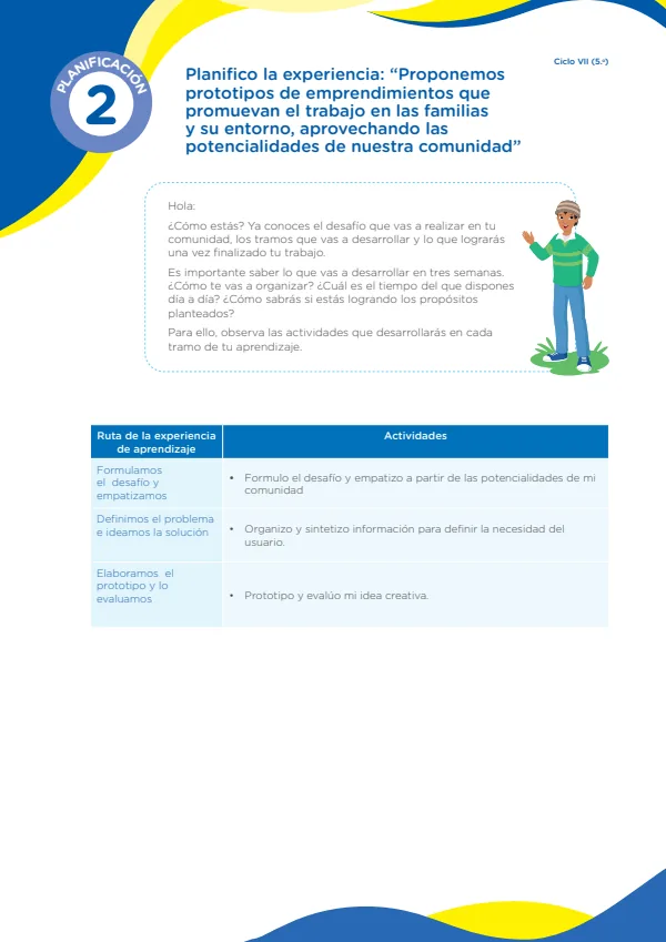Planifico la experiencia: Proponemos prototipos de emprendimientos que promuevan el trabajo en las familias y su entorno (MINEDU) PDF 1 Portada de Planifico la experiencia: Proponemos prototipos de emprendimientos que promuevan - 5.º grado de Secundaria - MINEDU