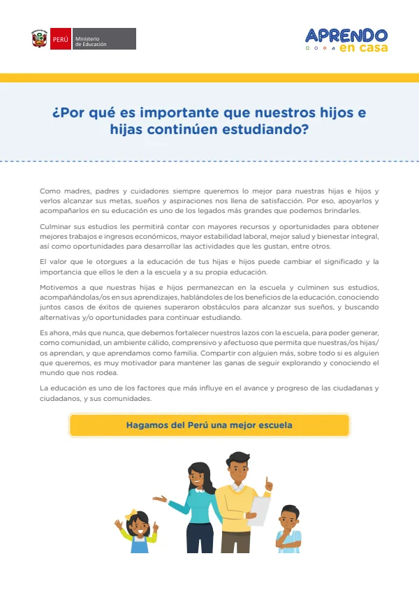 ¿Por qué es importante que nuestros hijos e hijas continúen estudiando? - Secundaria (MINEDU) PDF 1 Portada de ¿Por qué es importante que nuestros hijos e hijas continúen estudiando? - Secundaria - MINEDU