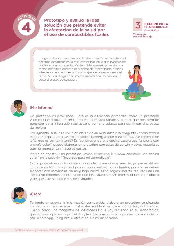 Prototipo y evalúo la idea solución que pretende evitar la afectación de la salud por el uso de combustibles fósiles" (MINEDU) PDF 1 Portada de Prototipo y evalúo la idea solución que pretende evitar la afectación de la salud por - 5.º grado de Secundaria - MINEDU