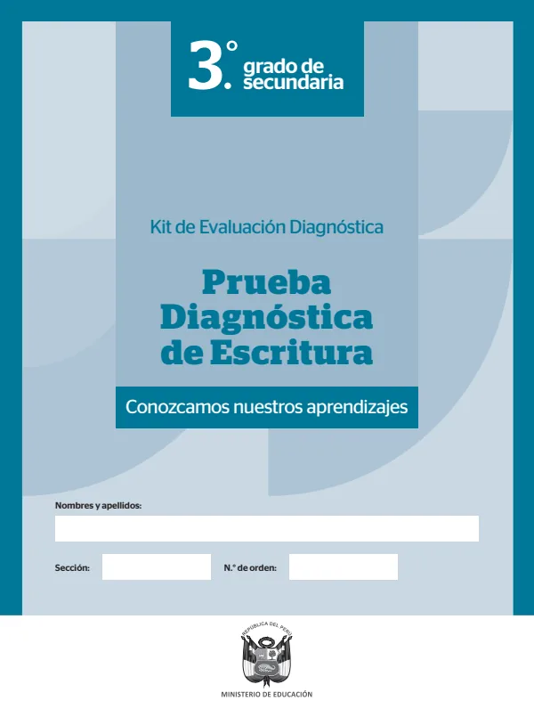 Prueba diagnóstica de Escritura 3º de Secundaria resuelto (MINEDU) PDF 1 Portada de Prueba diagnóstica de Escritura 3º de Secundaria resuelto - MINEDU