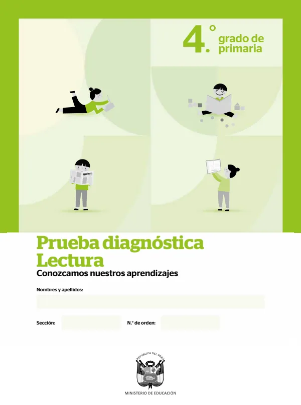 Prueba diagnóstica Lectura 4. grado de Primaria (MINEDU) PDF 1 Portada de Prueba diagnóstica Lectura 4. grado de Primaria - Evaluación diagnóstica - MINEDU