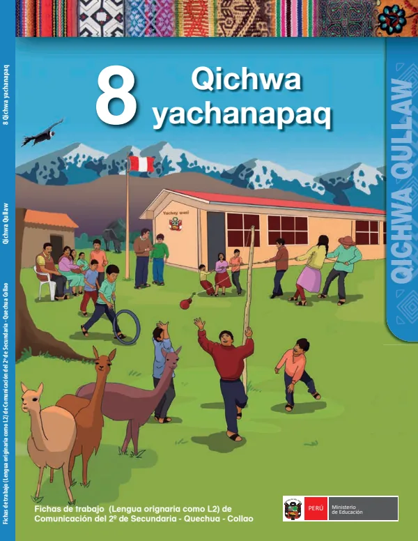 Qichwa yachanapaq 8 - Fichas de trabajo (lengua originaria como L2) de Comunicación del 2. de Secundaria - Quechua Collao (MINEDU) PDF 1 Portada de Qichwa yachanapaq 8 - Fichas de trabajo (lengua originaria como L2) de Comunicación - 2.º grado de Secundaria - MINEDU