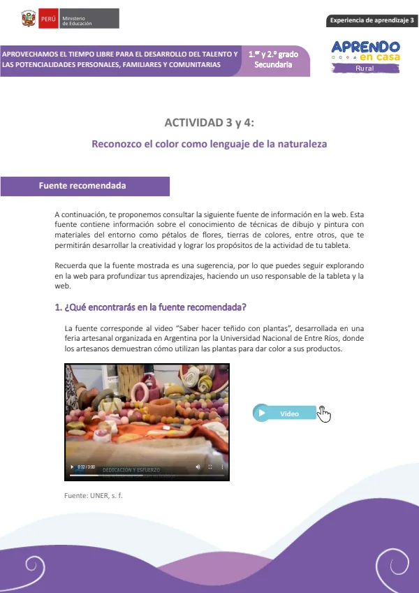 Reconozco el color como lenguaje de la naturaleza. Actividad 03 y 04: 1 y 2 grado (MINEDU) PDF 1 Portada de Reconozco el color como lenguaje de la naturaleza. Actividad 03 y 04: 1 y 2 grado - MINEDU