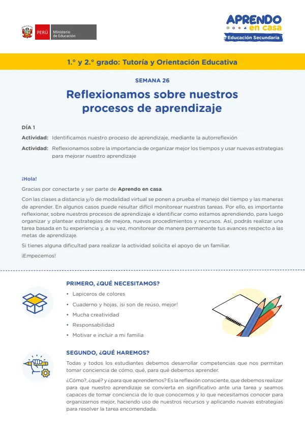 Reflexionamos sobre nuestros procesos de aprendizaje - Secundaria (MINEDU) PDF 1 Portada de Reflexionamos sobre nuestros procesos de aprendizaje - Secundaria - MINEDU