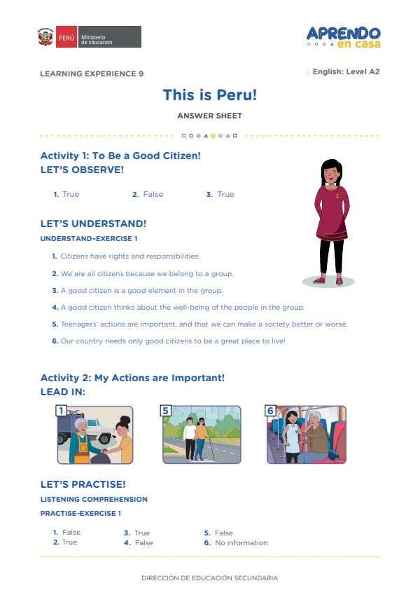 This is Peru! Answer sheet - 5.° grado de Secundaria (MINEDU) PDF 1 Portada de This is Peru! Answer sheet - 5.° grado de Secundaria - MINEDU