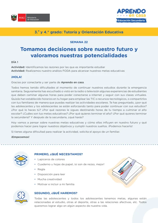 Tomamos decisiones sobre nuestro futuro y valoramos nuestras potencialidades (MINEDU) PDF 1 Portada de Tomamos decisiones sobre nuestro futuro y valoramos nuestras potencialidades - Secundaria - MINEDU