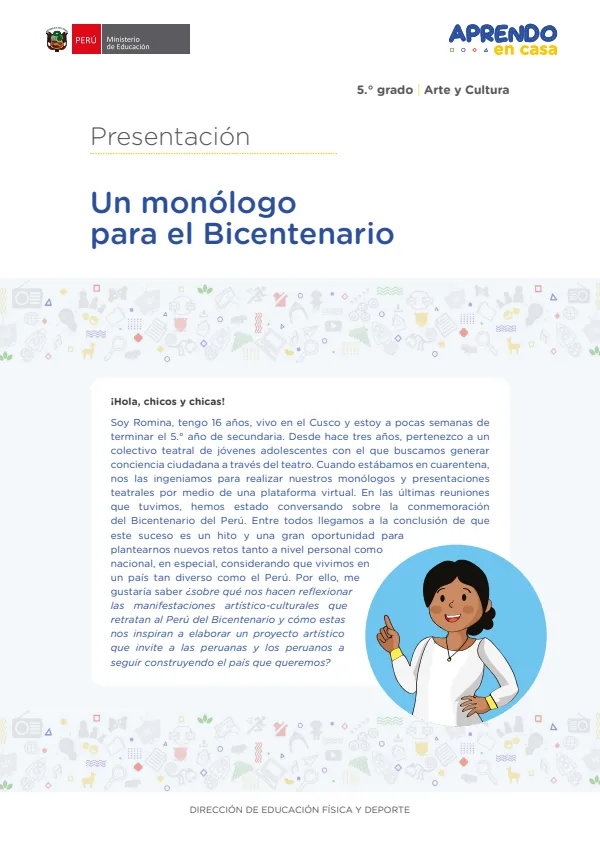 Un monólogo para el Bicentenario - 5.° grado de Secundaria (MINEDU) PDF 1 Portada de Un monólogo para el Bicentenario - 5.° grado de Secundaria - MINEDU
